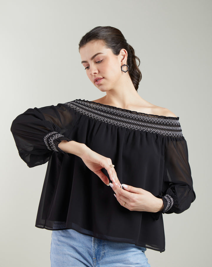Black Sheer Off-Shoulder Top
