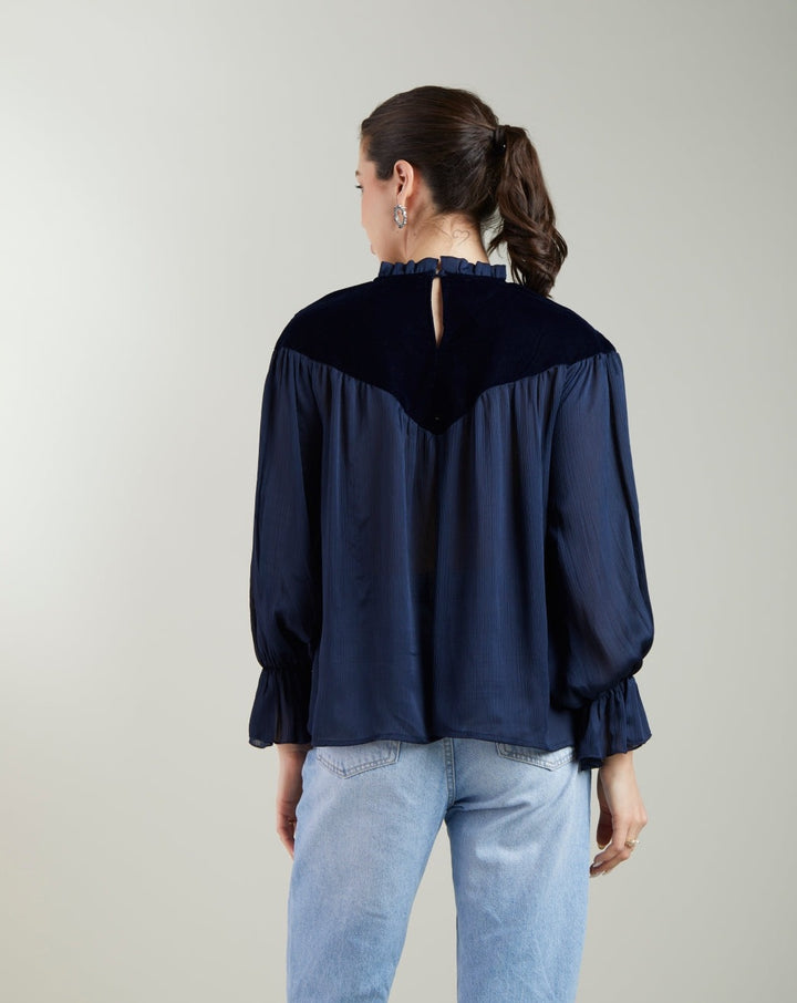 Navy Blue Embroidered Top