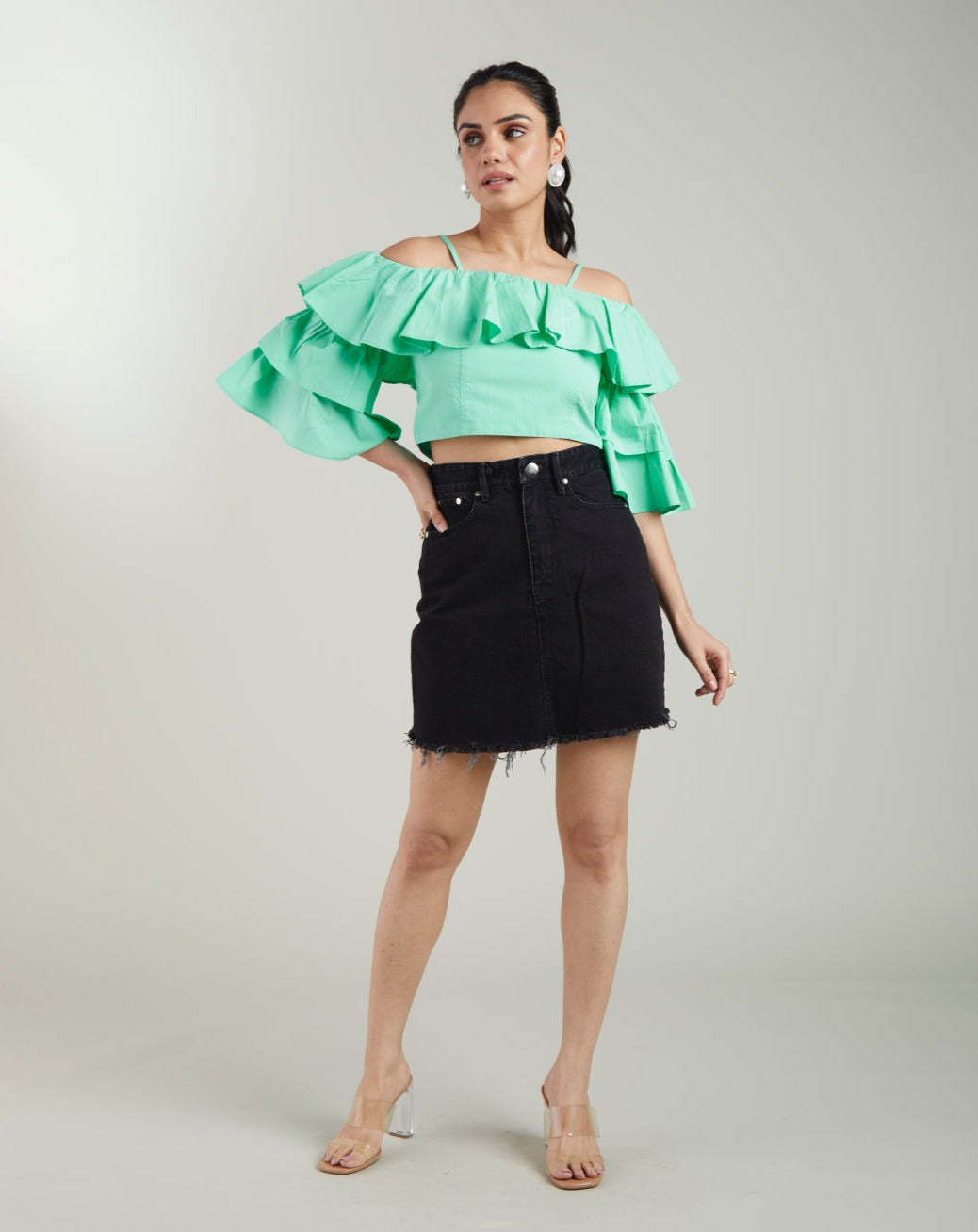 Turquoise Bardot Crop Top