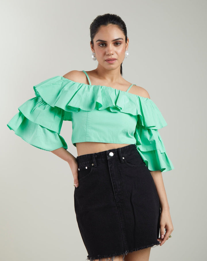 Turquoise Bardot Crop Top