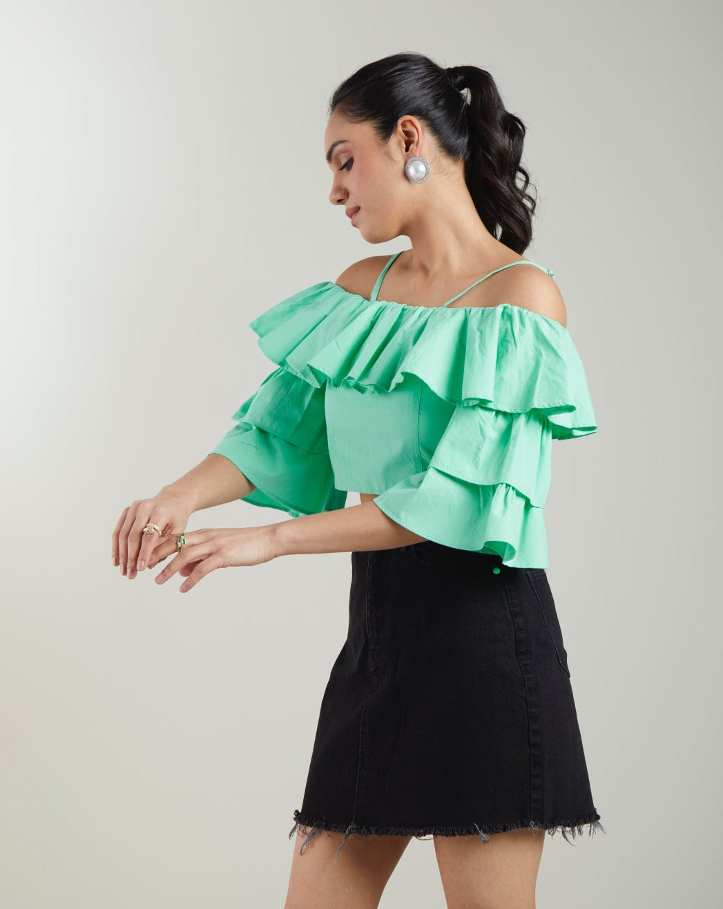 Turquoise Bardot Crop Top