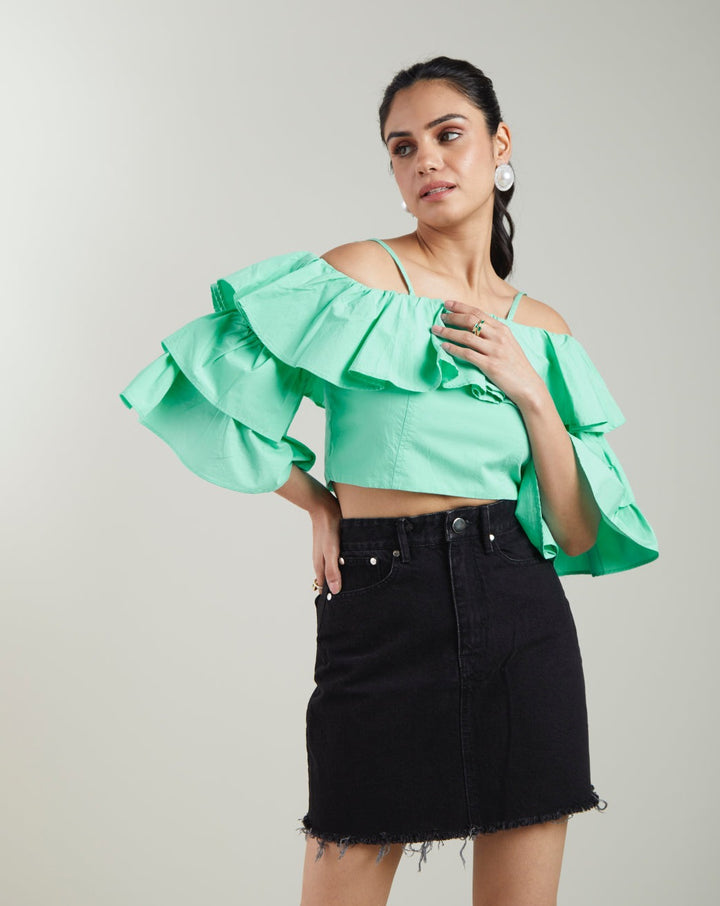 Turquoise Bardot Crop Top