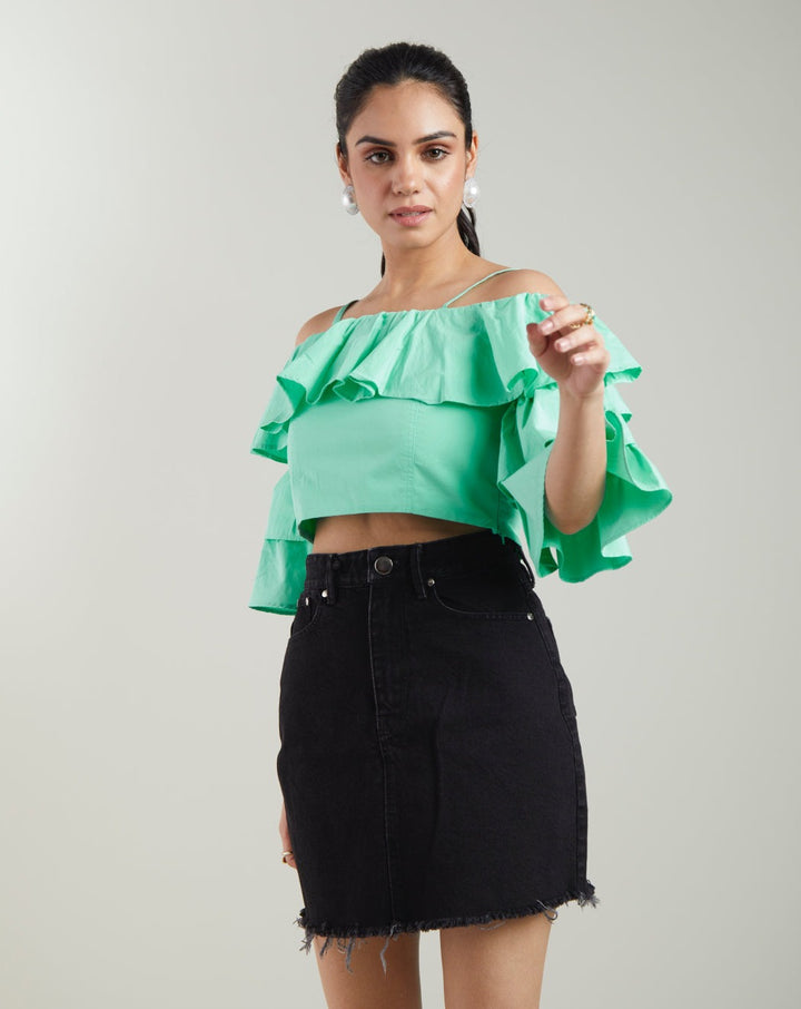 Turquoise Bardot Crop Top