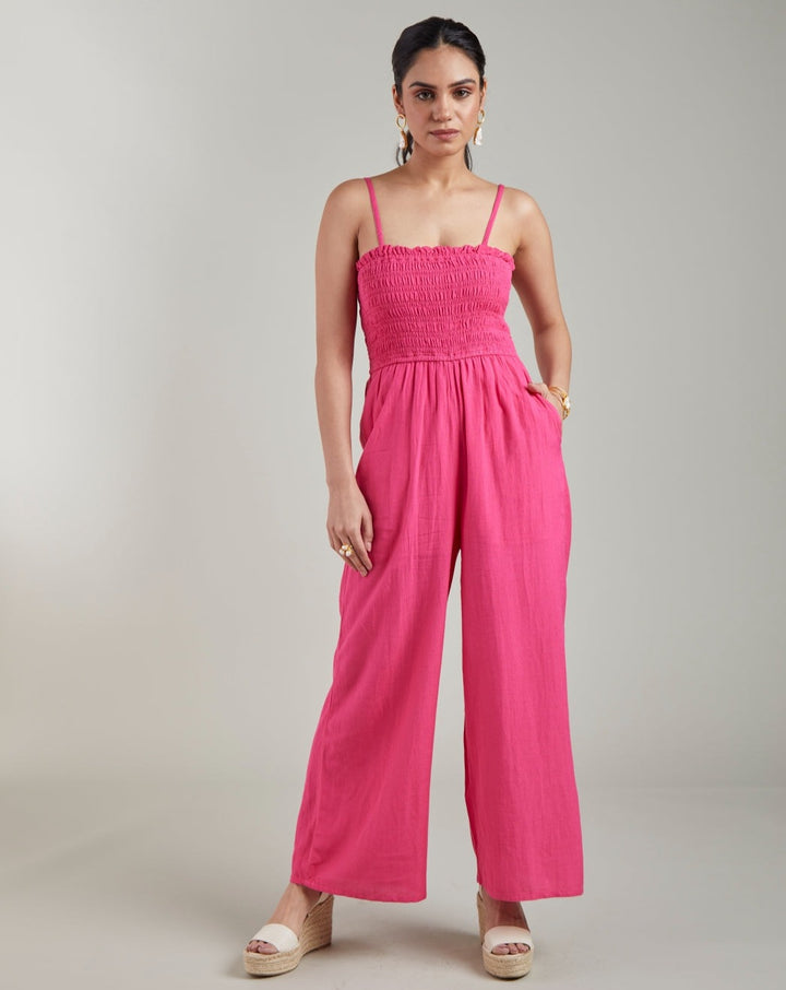 Fuschia Shirred Jumpsuit