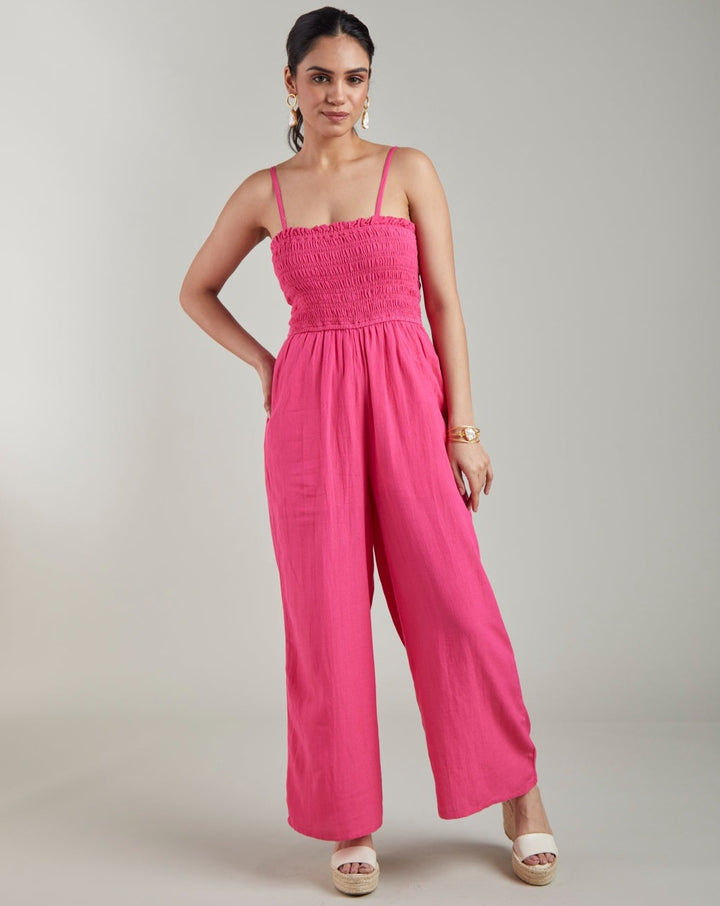 Fuschia Shirred Jumpsuit
