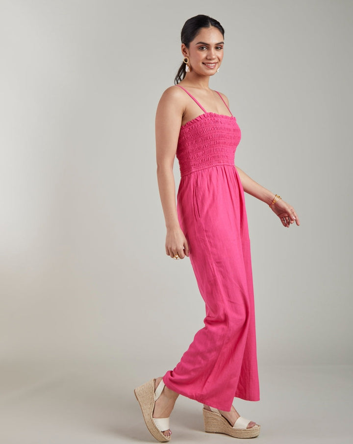 Fuschia Shirred Jumpsuit