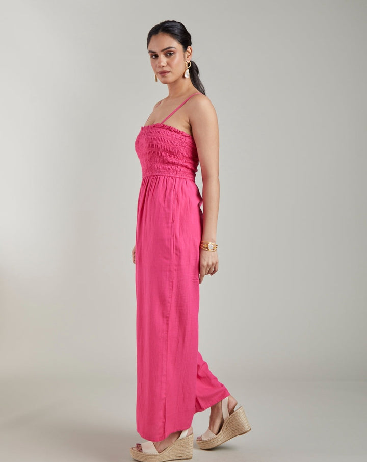 Fuschia Shirred Jumpsuit