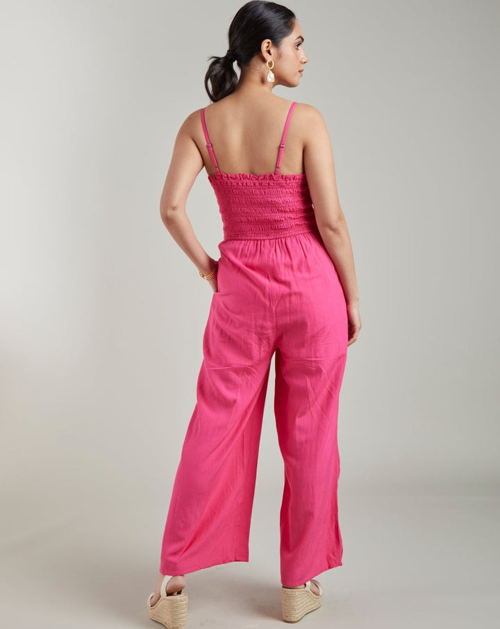 Fuschia Shirred Jumpsuit