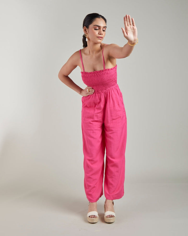 Fuschia Shirred Jumpsuit