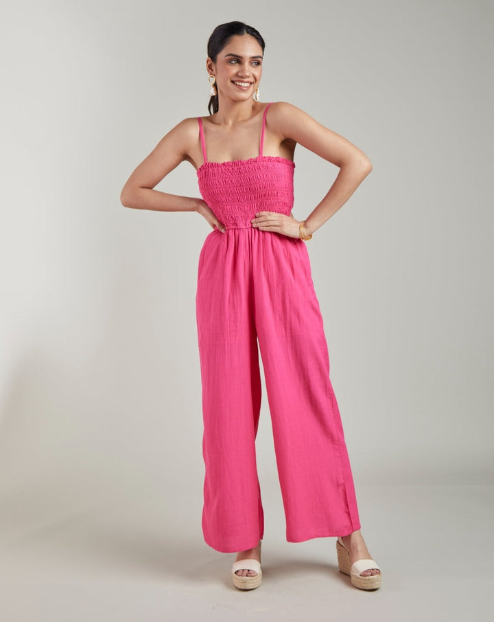 Fuschia Shirred Jumpsuit