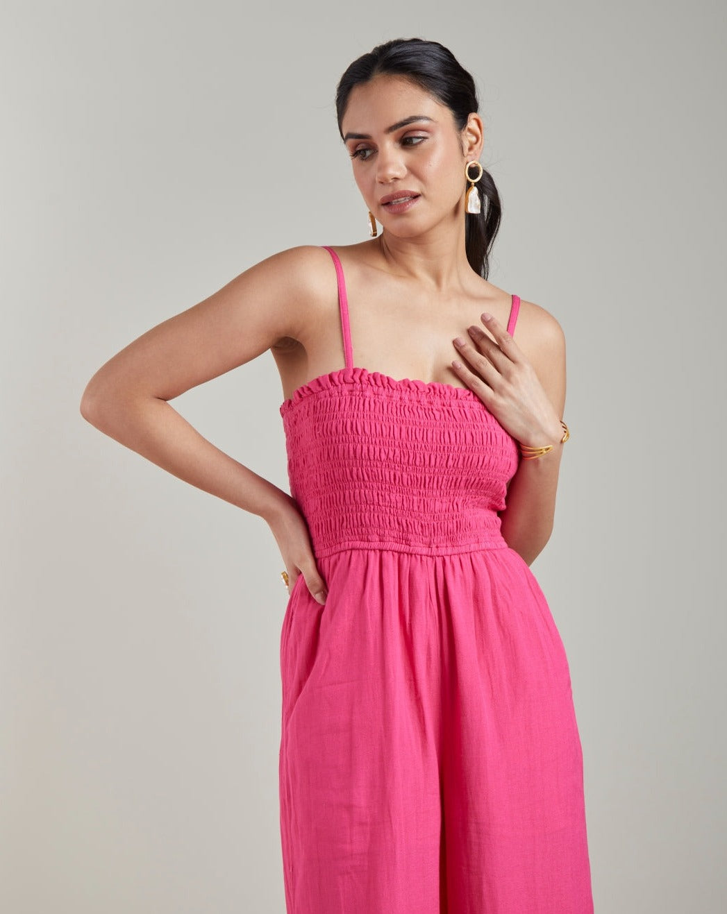 Fuschia Shirred Jumpsuit