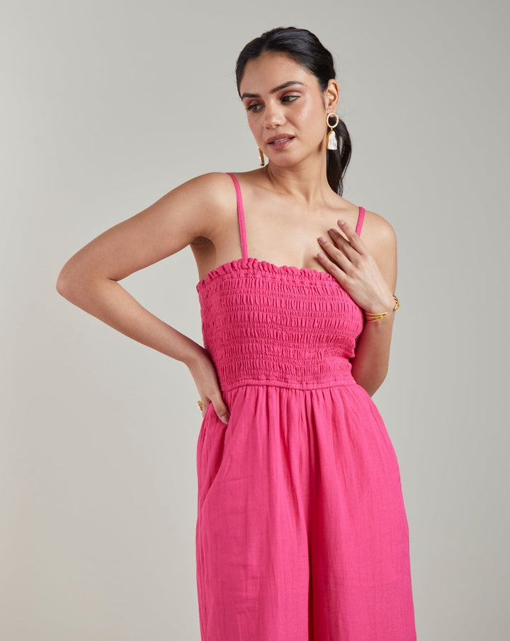 Fuschia Shirred Jumpsuit