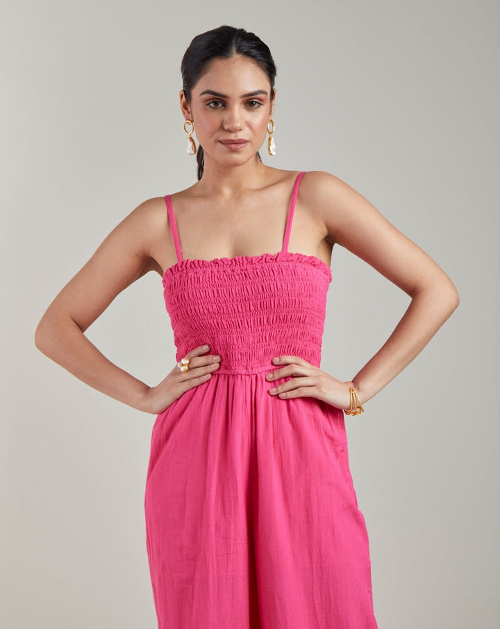 Fuschia Shirred Jumpsuit