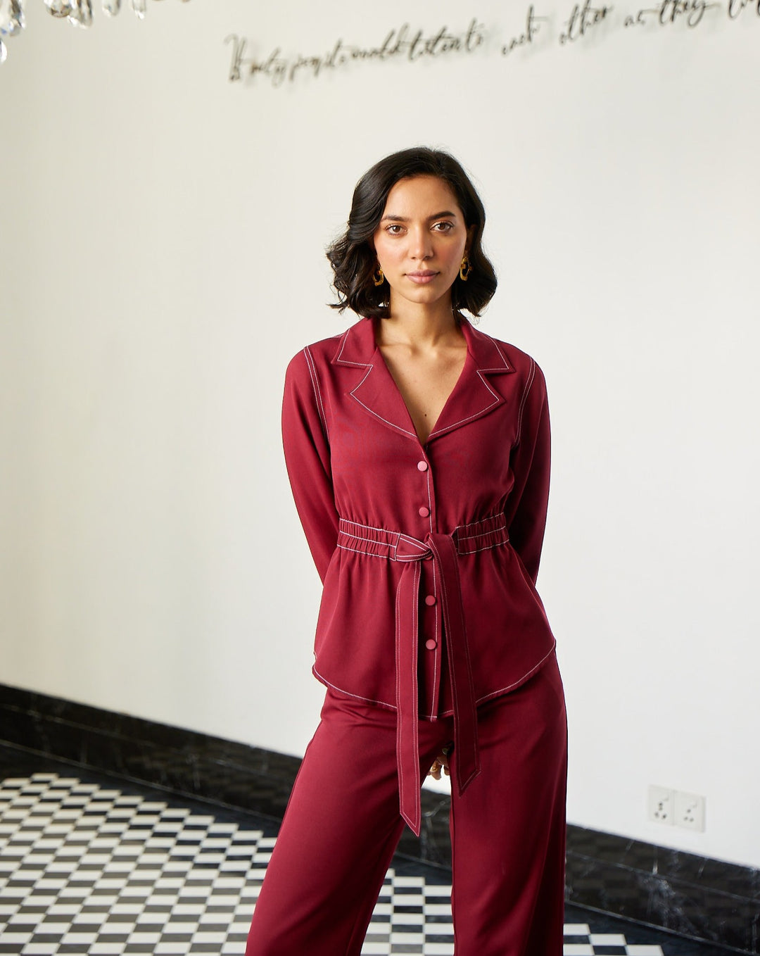 Meghna Pahwa Sahni In Our Royal Burgundy Jacket Top