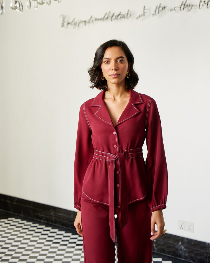 Meghna Pahwa Sahni In Our Royal Burgundy Jacket Top