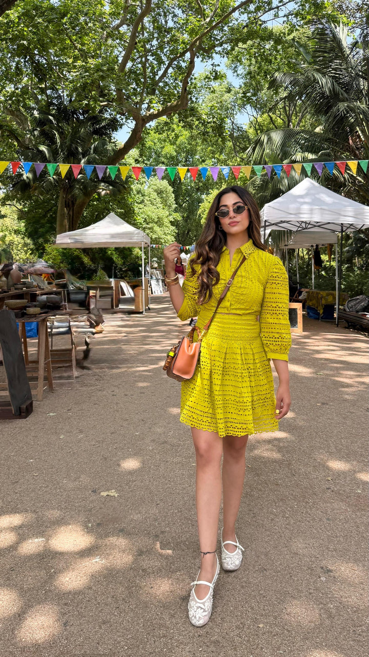 Anisha Sethi in our Thea Lime Dress