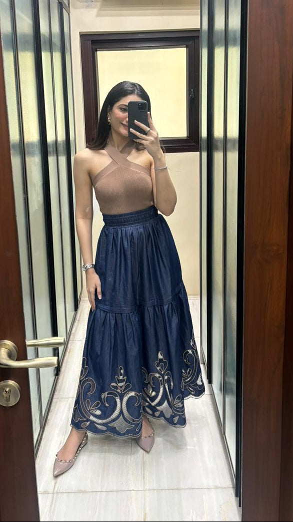 Ava Denim Cutwork Skirt