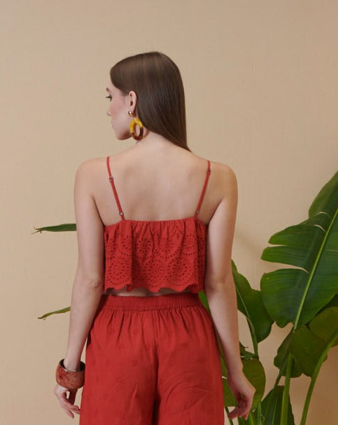 Red Schiffli Top