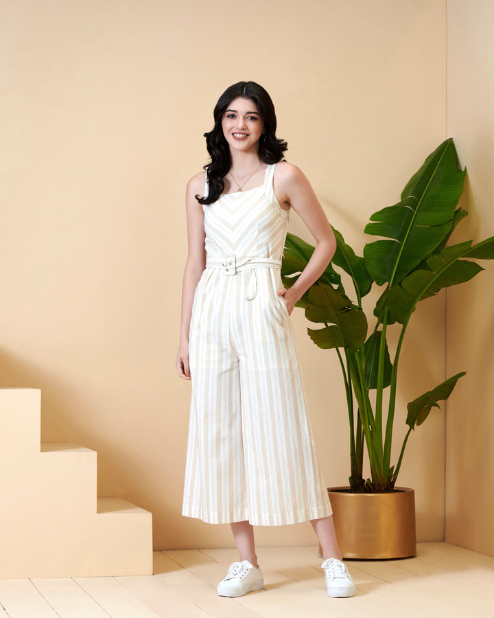 White & Beige Jumpsuit