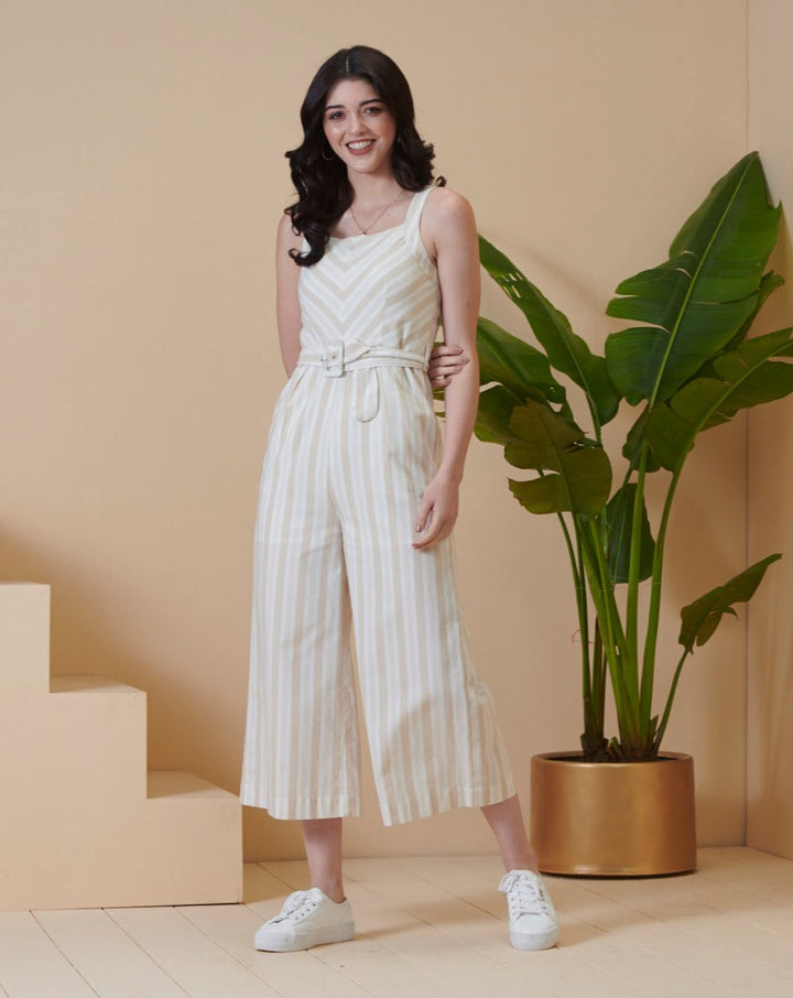 White & Beige Jumpsuit