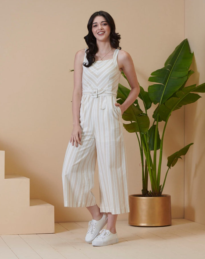 White & Beige Jumpsuit