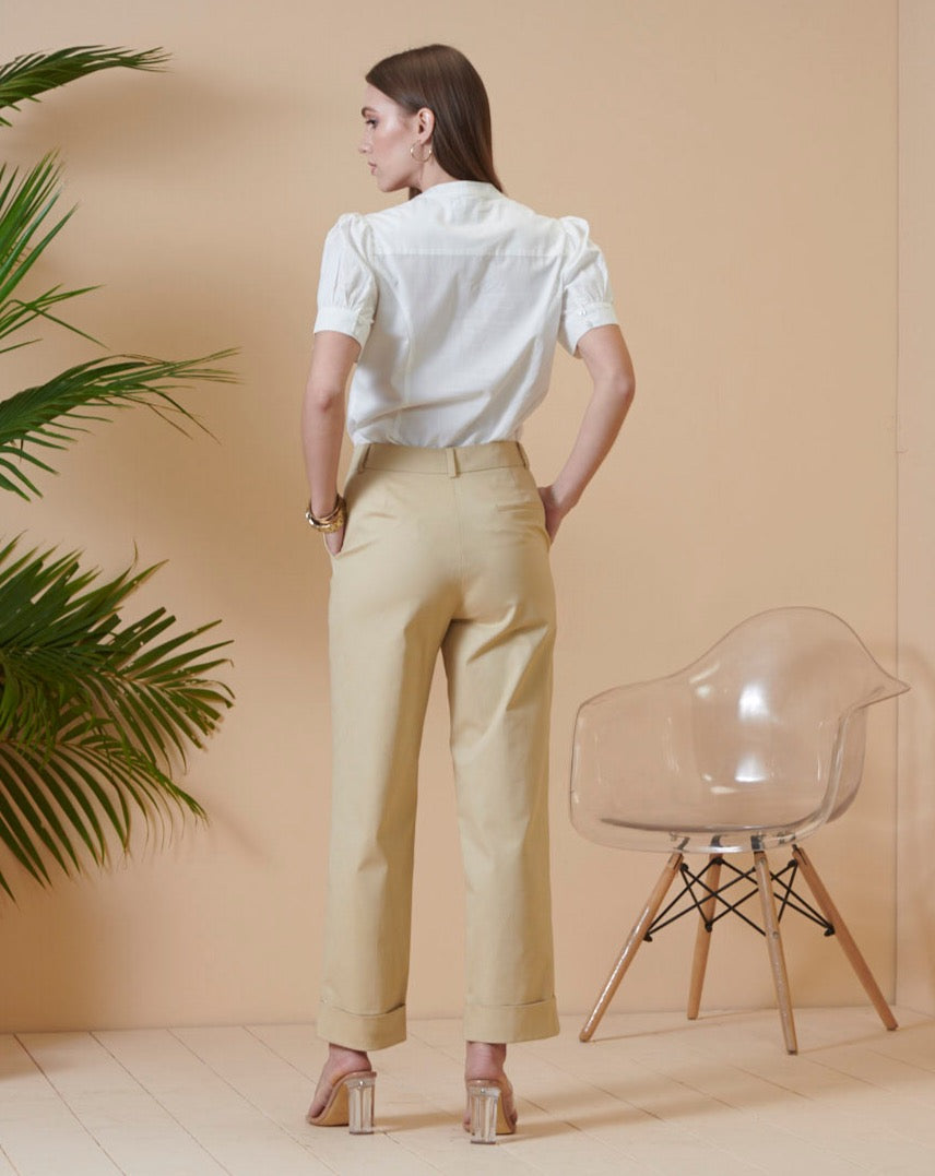 Beige Ankle Trousers