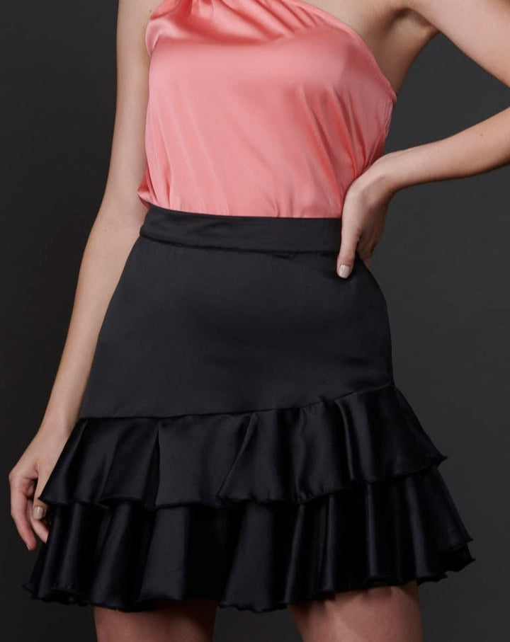 Black Satin Ruffle Skirt