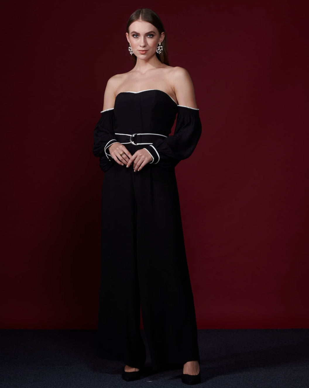Black off shoulder jumpsuit