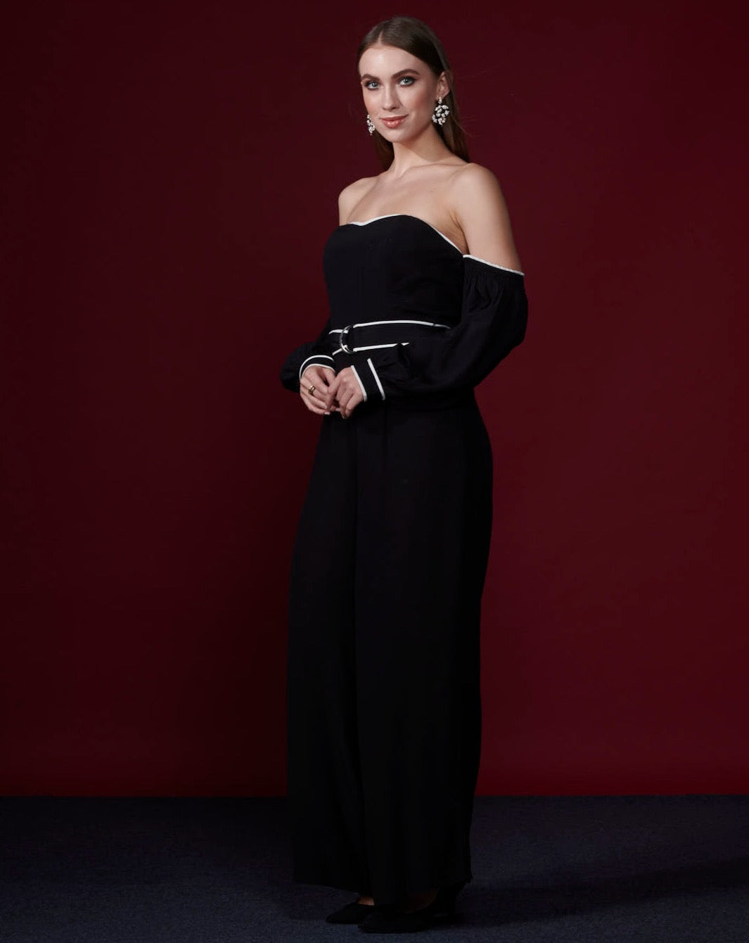 Black off shoulder jumpsuit