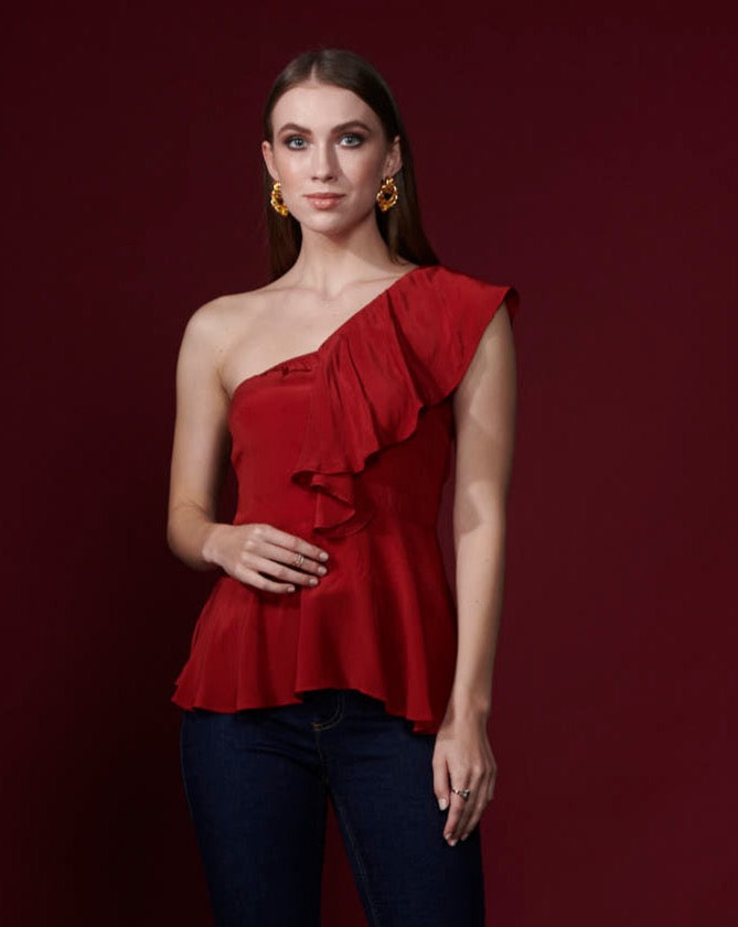 Red One-Shoulder Top