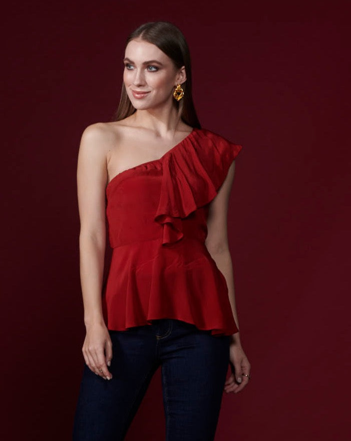Red One-Shoulder Top