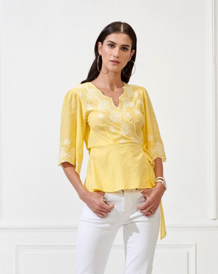 Yellow Wrap Top