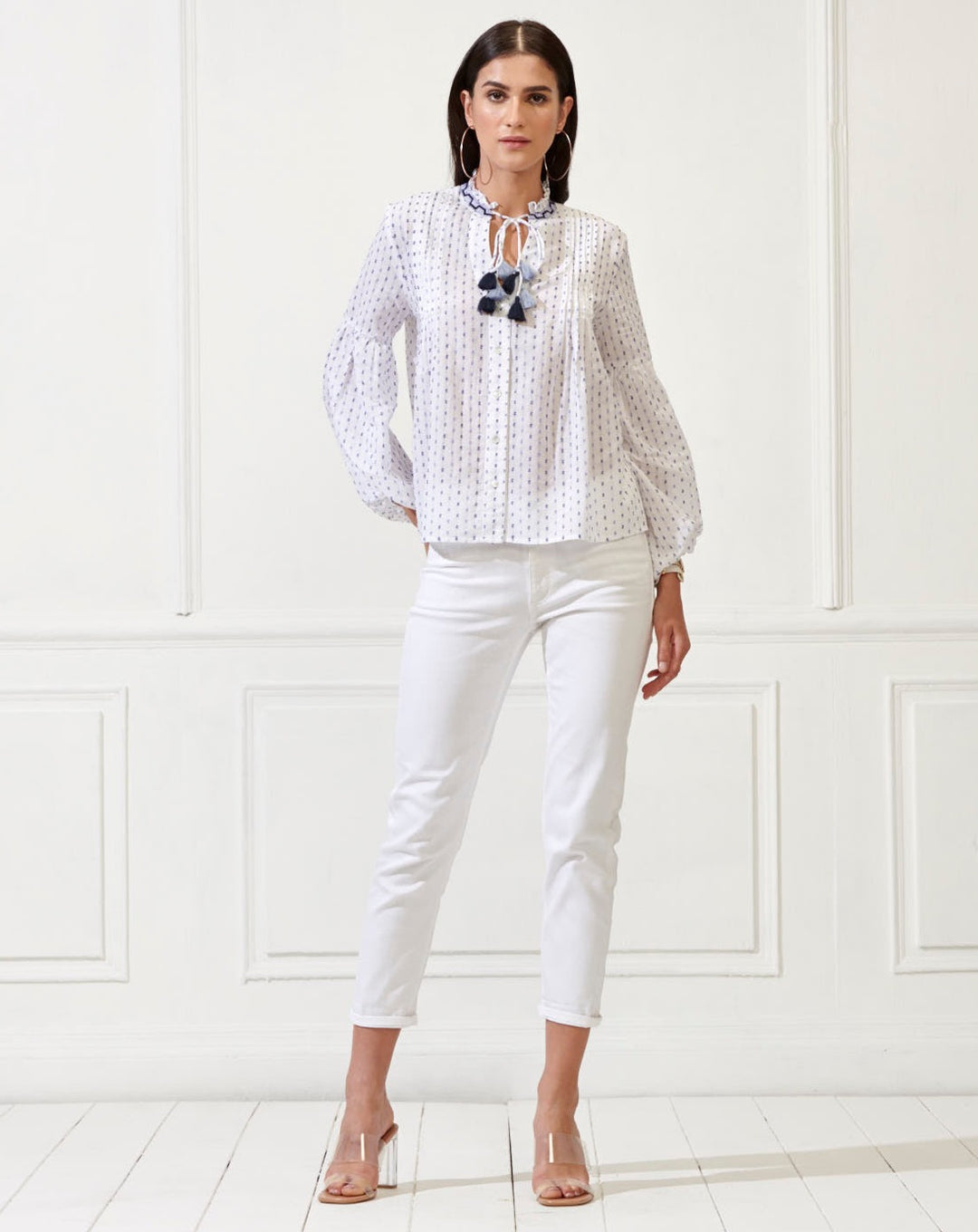 Blue Swiss-Dot Full Sleeves Top