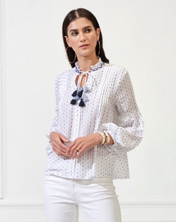 Blue Swiss-Dot Full Sleeves Top