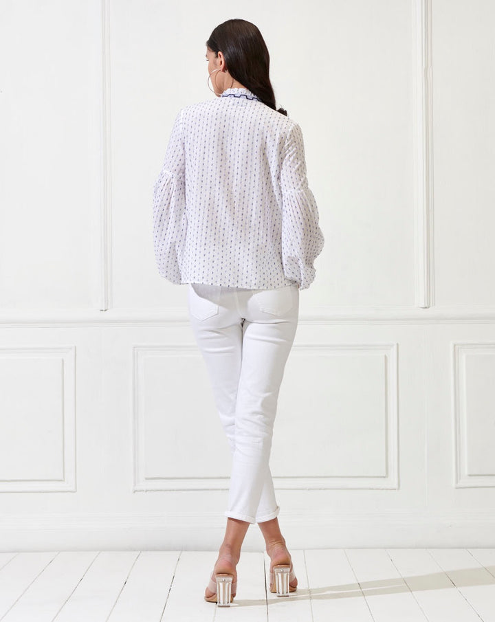 Blue Swiss-Dot Full Sleeves Top