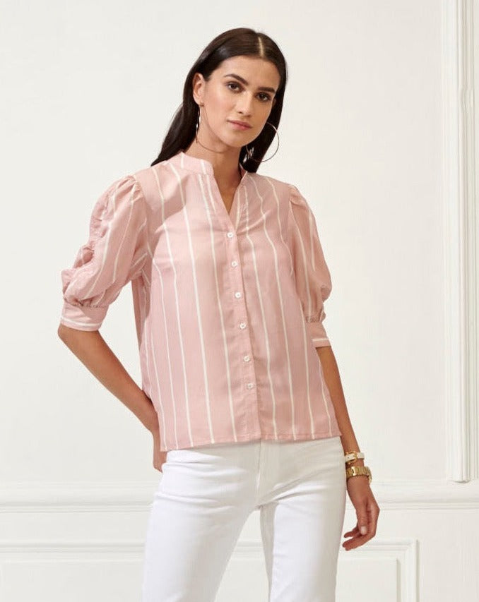Salmon & White Striped Shirt