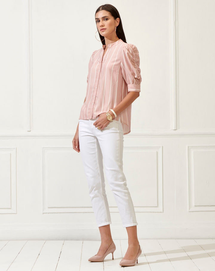 Salmon & White Striped Shirt