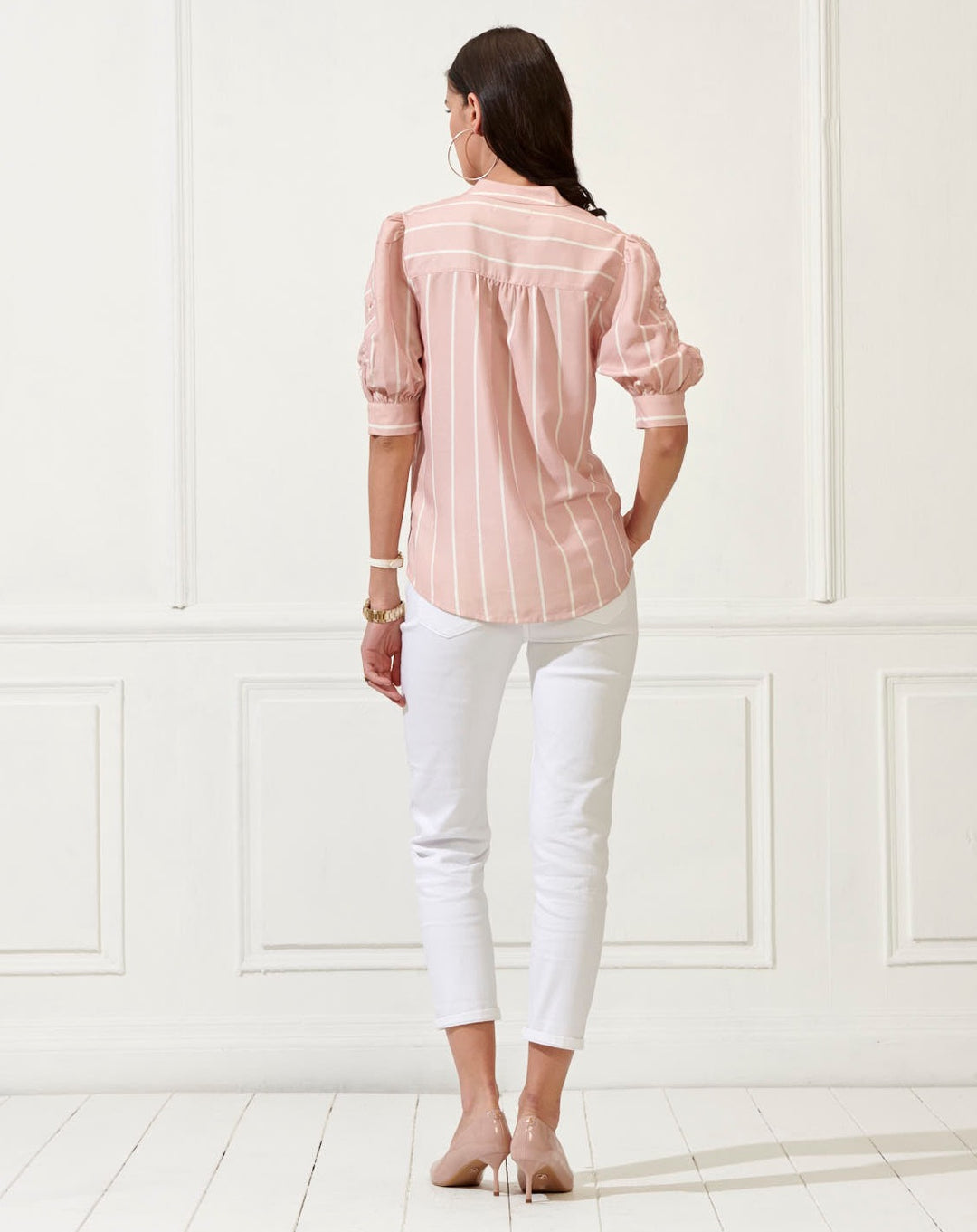Salmon & White Striped Shirt