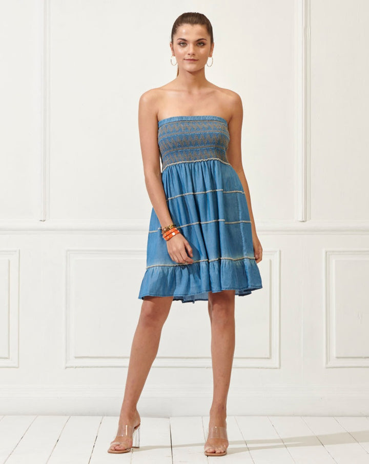 Shirred Tencel Tube Dress