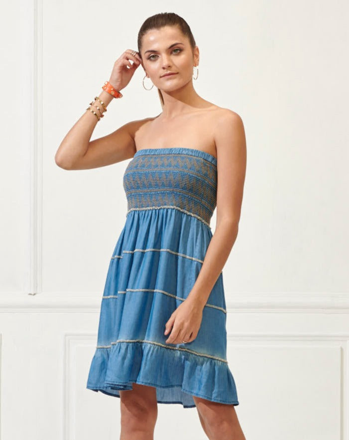 Shirred Tencel Tube Dress