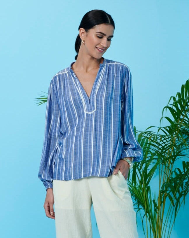 Blue & White Striped Top