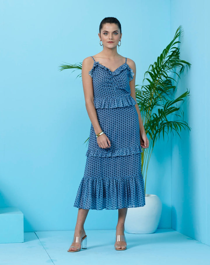 Blue Ruffle Maxi