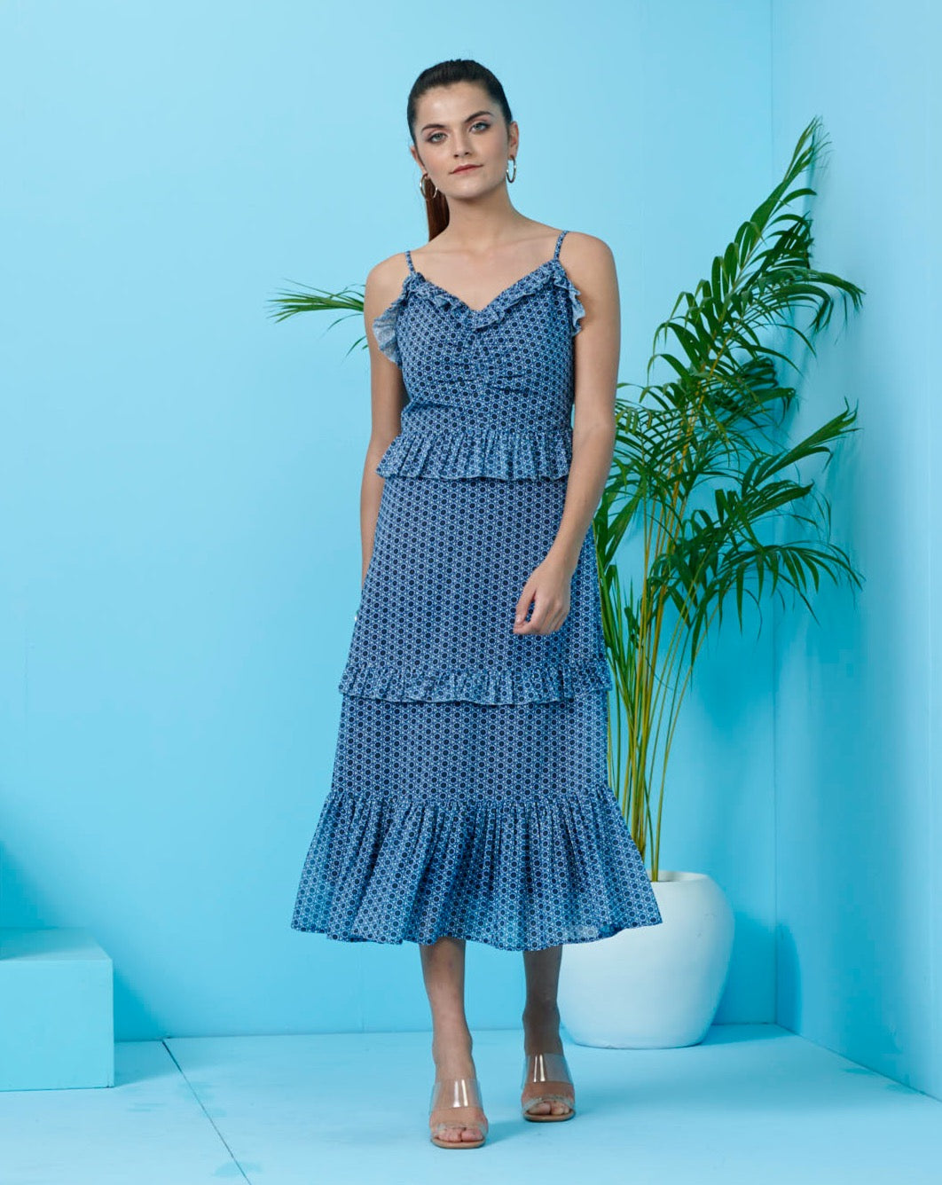 Blue Ruffle Maxi