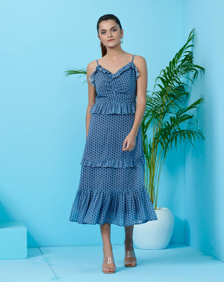 Blue Ruffle Maxi