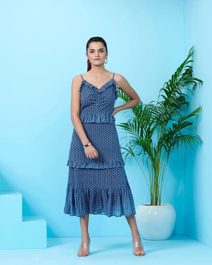 Blue Ruffle Maxi