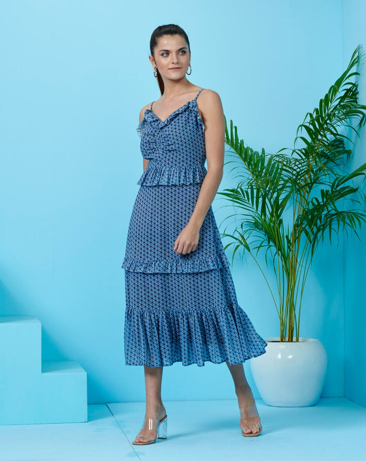 Blue Ruffle Maxi