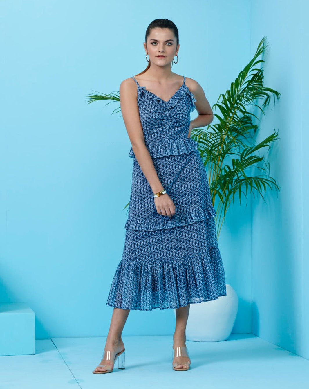 Blue Ruffle Maxi