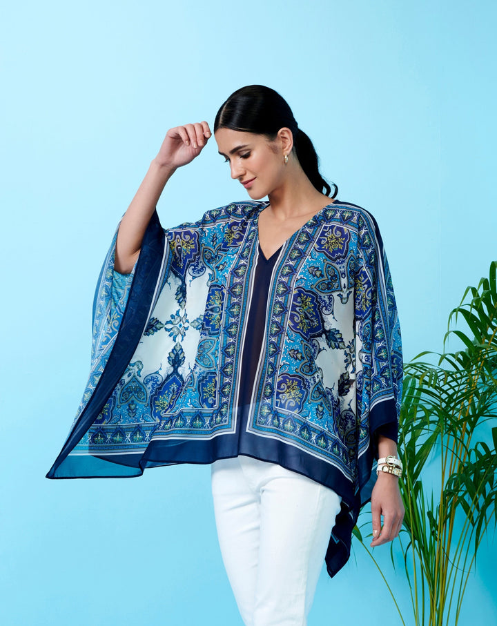 Cobalt Baroque Kimono Top
