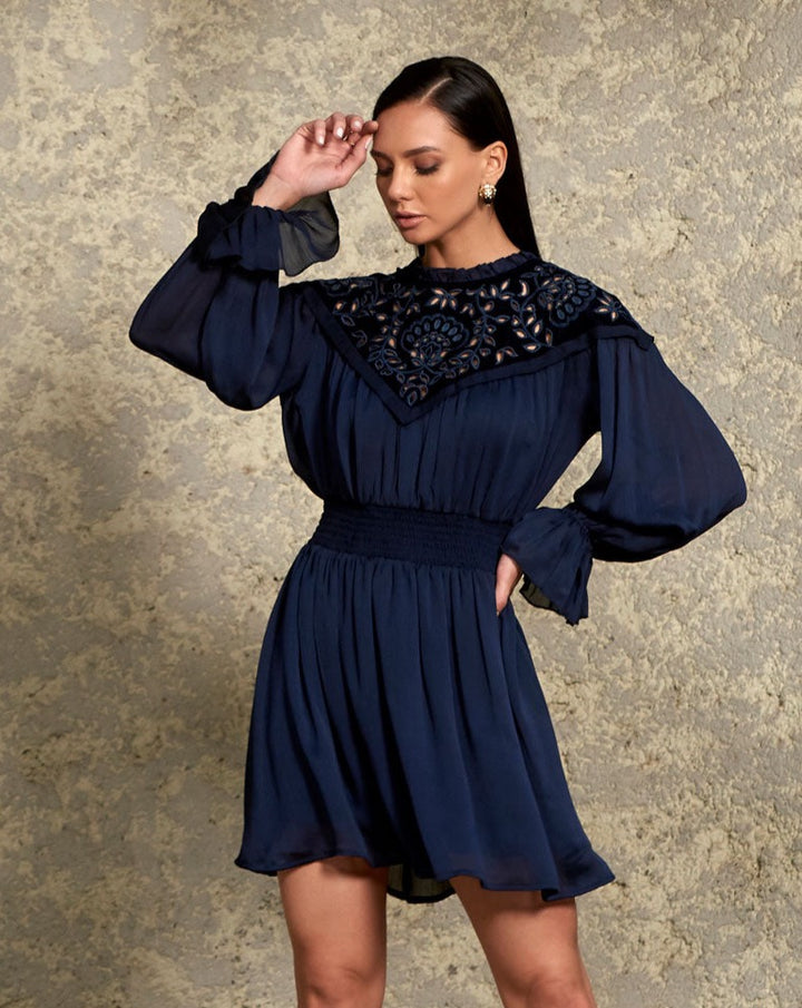 Navy Blue Embroidered Dress