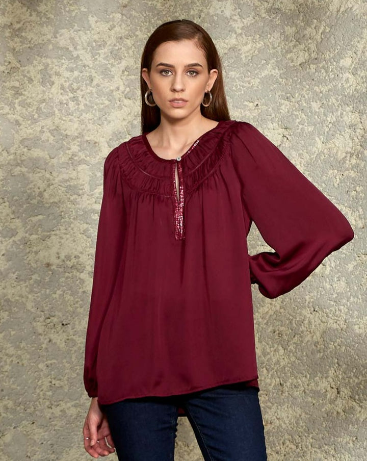 Maroon sequin Top